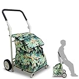 Tmz Einkaufstrolley 120L groß, Einkaufstasche mit Rollen klappbar, Einkaufswagen bis 50kg, Trolley mit Sitz, Großvolumiger Einkaufswagen für den Wochenmarkt（Tropischer Stil）