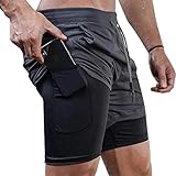 Superora Herren Sport Shorts Laufshorts 2 in 1 Kurze Running Sporthose Fitness Training Mit Eingebaut Taschen