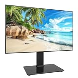 TV Standfuß Universal Höhenverstellbar Ständer Fernsehtisch Standfuß Halterung Fernsehständer LCD LED Flachbildfernseher Stand Glas Aufsatz VESA 200x200 Tischständer/Schwarz, hält bis zu 35kgs