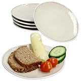 MamboCat TZIA 6er Set Brotteller I Ø 16,5 cm I kleine Teller für Frühstück, Mittag & Abendessen aus Steingut I Vanille & Weiß I Teller für Brot, Beilagen, Gemüse