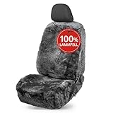 Walser Lammfell Autositzbezug Mona, 100% Lammfell Sitzbezug für Auto, 1 Stück Echtfell Sitzbezüge Auto Vordersitze, Autositzbezug Echtfell, Lammfellbezug Autositz anthrazit