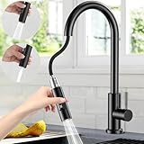 Wasserhahn Küche Schwarz,360° Schwenkbar Spültischarmatur Küche,Hochdruck Küchenarmatur mit Brause Ausziehbar, Edelstahl Heiß Kalt Armatur Küche G3/8'' Verbindung-2- Strahlarten