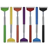7 Stück Rückenkratzer Ausziehbar,7 Farbe Hochwertiger Edelstahl Kratzhand,Tragbarer Rückenschaber,Metall-Edelstahl-Rückenkratzer, Massagegerät mit Gummigriff
