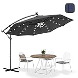 Sonnenschirm Ø300 cm mit LED | Ampelschirm Gartenschirm UV-Schutz & wasserdicht | Kurbelschirm Marktschirm 360° drehbar & windstabil | Sonnenschutz für Garten & Terrasse – Anthrazit
