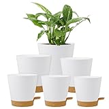 Homeuouz 6 Packs Blumentopf Selbstbewässernd, 20.3/17.8/16.5/15.2/14/12.7cm Pflanzentopf mit Bewässerungssystem, Übertopf mit Untersetzer, Blumentöpfe Set Ideal für Innen und Balkongärten, Weiß
