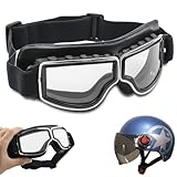 Asfrode Motorradbrille, Retro Motorrad Motocross Goggle Winddicht Windproof Dustproof Motorradbrille Leder Sonnenbrillen Vintage Motorräder Brille für ATV Bike Motocross - Schwarze Linsen