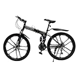 HauTour Klappbar Fahrräder 26 Zoll Mountainbike Scheibenbremse 21 Gang Klappfahrrad Höhenverstellbar Outdoor Mountainbike Fahrrad für Mädchen Jungen (Schwarz und Weiß)