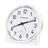 SINOIDEAS Funkwecker，Funkwecker Analog ohne Ticken, mit Nachtlicht Schlummerfunktion, 1 x 1,5 V AA-Batterie (Nicht im Lieferumfang enthalten) (Weiß)
