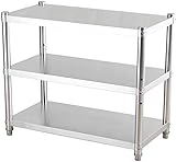 3-stöckiges Edelstahl-Aufbewahrungsregal, kompaktes Küchen-Wandregal, Restaurant und Zuhause, Größe: 60 x 30 x 90 cm