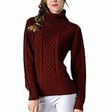 VERYCO Rollkragenpullover für Damen, grobes Zopfmuster, langärmelig, Pullover, rot, M