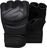 RDX MMA Handschuhe Schwarz Profi Training, Maya Hide Leder, Grappling Sparring Kampfsport Kickboxen Gepolstert Gloves, Muay Thai Sandsack Boxsack Pratzen Punchinghandschuhe, Männer Herren