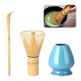 Wenrescry Matcha-Set, Matcha-Besen Schneebesen, Bambus, 80 Zinken, Matcha-Bambus-Schneebesen, Grüner Tee-Pulver, Schneebesen - Japanische Handarbeit, 3-teiliges Set