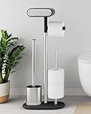 QUALISH® Toilettenpapierhalter Stehend Mit Bürste (Silikon) - Klopapierhalter Aus SS201 Edelstahl - WC Garnitur - Klorollenhalter - Toilettenpapierhalter Mit Bürste (Schwarz)