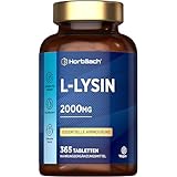 L-Lysin Hochdosiert Tabletten 2000mg | 365 Vegan Stk | 1000mg pures L Lysin aus L-Lysin HCl | aus Pflanzlicher Fermentation | Lysine Essentiellen Aminosäuren | von Horbaach