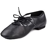 DANCEYOU Jazzschuhe mit Schnürsenkel Tanzschuhe mit Geteilte Sohle aus Feinem Leder für Kinder und Erwachsene Schwarz Herstellergröße 40 / EU 38