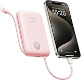 VIYISI Power Bank 20000mAh, 30W PD Schnellladegerät mit integrierten USB-C & Lighting Kabeln, Tragbares Akkupack mit LED Display für iPhone 16/15/14/13/12, iPad, AirPods, Galaxy, usw (Rosa)