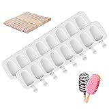 2 Pcs 8 Kavitäten Silikon Eisformen, Eis Am Stiel Formen BPA Freie, Cakesicles Silikonform Wiederverwendbare, Magnum Cake Form Außerdem 50 Holzstäbchen MERHWEG