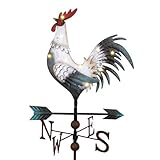 TERESA'S COLLECTIONS Wetterhahn Windfahne,Metall-Hahn Wind Vane 86cm,Weiß Hahn-Wetterfahne,Gartendeko für Draußen,Windrichtungsanzeige Solar Dekoration für Garten,Geschenk für Mama/Papa/Freund