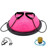 Winch Balance Ball | Der All-in-One-halbkugel-Trainingsball für Balance & Rehabilitation| Anti-Burst und rutschfest mit 2 Zugbändern für Ganzkörpertraining | Halber Gymnastikball| Inkl. Pumpe (Pink)