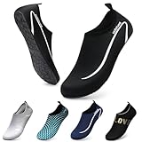 WateLves Wasserschuhe Badeschuhe Damen Herren Aquaschuhe Strandschuhe Schnell Trocknend Slip on Breathable Surfschuhe Unisex Schwimmschuhe für Beach Pool Surfen Yoga Linie Schwarz 42/43