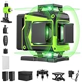 Kreuzlinienlaser Grün 16 Linien Nivellierlaser, 4 x 360 ° Laser wasserwaage, linienlaser kreuzlaser selbstnivellierend für Innenbereich Baustelle, 2 x Batterie Vermessungskabine