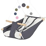 Leinwand Baby Hängematte Schaukel von Cateam - Grau-Weiß - Hängende Schaukel aus Holz für Baby mit Sicherheitsgurt und Montageteilen. Baby Hängemattenstuhl Geburtstagsgeschenk.