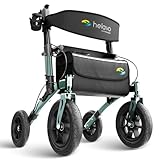Helavo Rollator mit Luftbereifung für Draußen - Faltbarer Rollator mit Sitz aus Aluminium für Außenbereich - Leichter Outdoor Walker