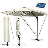 BRAST® Alu Sonnenschirm Ampelschirm | Ø350cm Beige + LEDs...