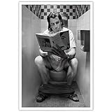 AWTJIS Pulp Fiction Poster - Vincent Vega Auf Toilette, Lustiges Badezimmer-Dekor, Wandkunst, Leinwanddruck, Schwarz-Weiß, Wanddekoration für Apartment, Ästhetische Dekoration
