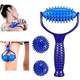 WAVATA 3 StüCke MassagebäLle Massage Roller, Massageroller Mit Noppen, Massageroller RüCken, Igelball FußMassage, Massagerolle Mit Griff, FüR Beine RüCken Arme Schultern Muskelschmerzen(Blau)