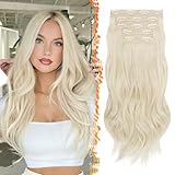 BARSDAR Clip in Haarverlängerungen, 50cm Wellige Clip in Extensions für Frauen 5PCs Natürliches Haarextension Synthetisches Hair Extensions Haarteil - Platinblond Gemischtes