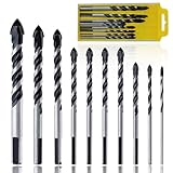 LEONTOOL 10-teiliges Mehrzweck-Bohrer-Set für Ziegel, Fliesen, Glas, Keramik, Holz, Wolframkarbidspitze, Speerschneider, 3 bis 12 mm, Betonbohrer-Set, 1/8 Zoll bis 1/2 Zoll Bohraufsätze mit