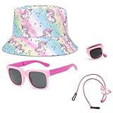 DKDDSSS Sonnenbrille Kinder Baseball Cap Set, Sonnenbrille Kinder für Mädchen, Polarisierte Sonnenbrille, Sonnenhut Kinder, mit 400 UV-Schutz, für Mädchen 2-7 Jahre