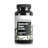 natural elements Biotin + Selen + Zink für Haut, Haare & Nägel - 365 vegane Tabletten - Ohne Magnesiumstearat, laborgeprüft