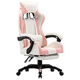 ULUYYUC Gaming-Stuhl mit Fußstütze Rosa und Weiß Kunstlederbürostuhl ergonomisch schreibstuhl Schreibtische und Stühle Geeignet für Heimbüro, Arbeitszimmer, Wohnzimmer