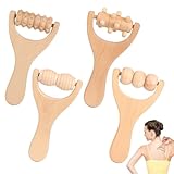4 Stück Massageroller Holz, Multifunktional Massage Roller, 4 Modelle Faszienstab Holz mit Griff, Massageroller Rücken, für Körper, Beine, Nacken, Rücken zur Muskelentspannung & Körperformung