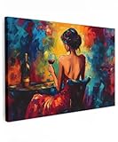 MuchoWow© Bilder Groß 120x80 cm XXL Wohnzimmer Deko Modern Wandbild Kunstdruck auf Leinwand Bild Schlafzimmer über Bett Room Decor Geschenke Wein - Frau - Stimmungsvoll - Farbenfroh