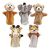 Tier Handpuppen Spielzeug Set, Realistischer Weich Wild Tierkopf für Kinder Mädchen Jungen, Packung mit 5