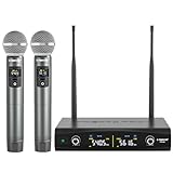 Phenyx Pro Mikrofon Drahtloses Mikrofonsystem mit Koffer, kabelloses Handmikrofon-Set für Gesang, Karaoke, Kirche, 2x30 UHF einstellbare Frequenzen, 200ft Reichweite (PTU-52)
