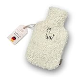 kontor28 - kuschelige Alpaka TEDDY Wärmflasche mit Bezug aus weicher 100% Bio-Baumwolle, handgefertigt Made in Germany, auslaufsicher, geruchlos und schmerzlindernd für Kinder/Erwachsene - 0,8 Liter