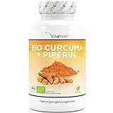 Bio Curcuma - 365 vegane Kapseln - 4560 mg (Bio Kurkuma + schwarzer Pfeffer) pro Tagesportion - Mit Curcumin & Piperin - Laborgeprüft - Hochdosiert - Vegan