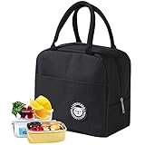 Amfrpar Kleine Kühltasche Faltbar Mini Lunchtasche Wasserdicht Lunchbag mit Reißverschluss Picknick Handtasche Isoliertasche Thermotasche für Unterwegs Arbeit Schule Damen Herren (6L, Schwarz)