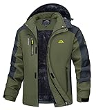 MAGCOMSEN Winterjacke Herren Outdoor Kapuzenjacke Atmungsaktiv Schneejacke Männer Softshelljacke Wasserdicht Arbeitsjacke Warm Regenjacke Armeegrün XL