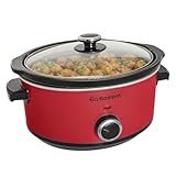 Eamoment 3.5L | 200W Schongarer mit 3 Heizstufen und Leistungsanzeige, spülmaschinenfest und mit Tragegriffen, Glasdeckel leicht zu reinigen (rot)