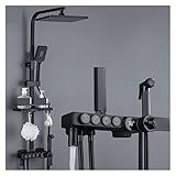 Thermostat-Brausebatterie-Set, Display, thermostatisches schwarzes Bad- und Duscharmatur-Set, Badewannenarmatur mit Badezimmerablage, Wasserdurchfluss erzeugt Strom (Schwarz 3 Th 1) (Schwarz Th 1)