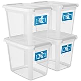 ATHLON TOOLS 4x 20L Aufbewahrungsboxen mit Deckel transparent – 100% Neumaterial - Stapelbare Plastik-Boxen – Lagerboxen – graue Verschlussclips – BPA Frei