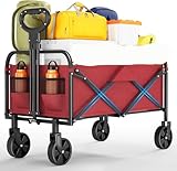 XL Bollerwagen Faltbar, Handwagen 172Kg Tragkraft, Strandwagen Klappbar Transportwagen Mit 360°Drehbare Räder, 73Tx46.5Bx89.5h cm Klappbarer Bollerwagen Für Camping, Picknick, Einkauf, Garten, Rot