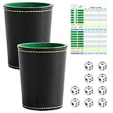 TGKYK Würfelbecher Leder, 2 Stück Würfelbecher Set mit 10 Würfel + 2 Spielblätter, Kniffel Spiel, Schocken Set, Kniffel Reiseset für Familienfeiern, Reisen und Partys