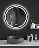 Dripex Runder Spiegel mit Beleuchtung Led Badspiegel mit Touch-Schalter Beschlagfrei Badezimmerspiegel Rund Kaltweiß 60x60 cm