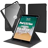 CACOE Rotierende Hülle für iPad 9.7'' (6. /5. Generation 2018 2017)/ iPad Air/iPad Air 2 mit Stifthalter, 360 Grad Drehbare Schutzhülle Acryl, Transparente Rückseite Stoßfest Grenze (Schwarz)